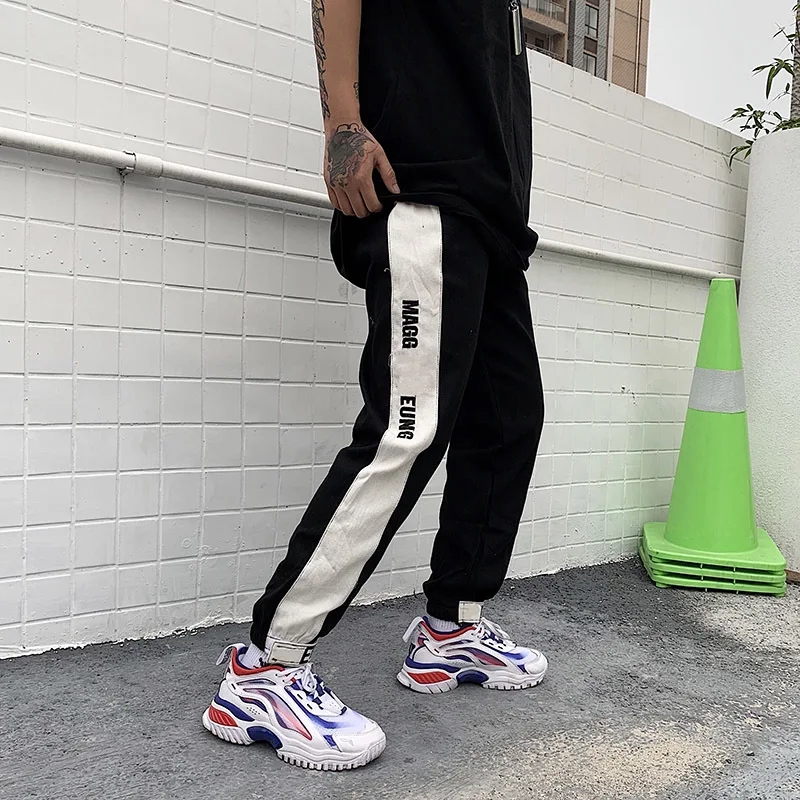 Men's Trousers 2019 Summer New Loose Embroidered Letters Contrast Color Beam Feet Nine Pants Personality Casual Men's Clothing