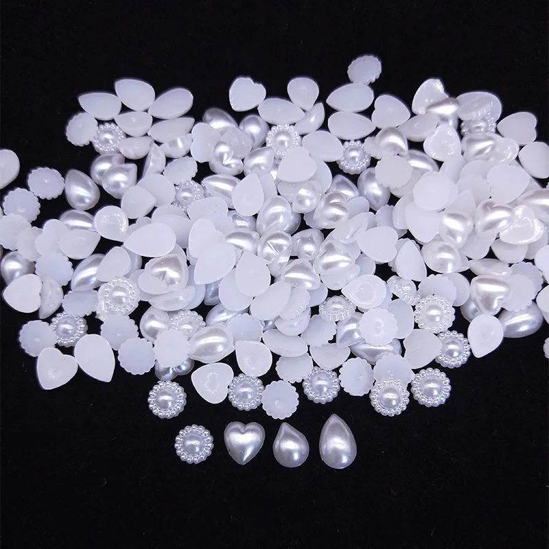 

100pcs Flatback Half Pearl Beads White Heart/Water droplets/Flower Imitation Pearls Scrapbook DIY Decoration Making Crafts