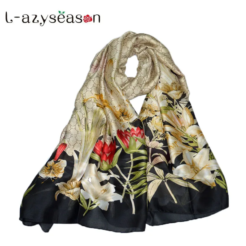 L-azyseason New Summer Silk scarf women long shawls Spring Scarves Female high quality Lady's gift elegant hijab wraps 180X90 CM