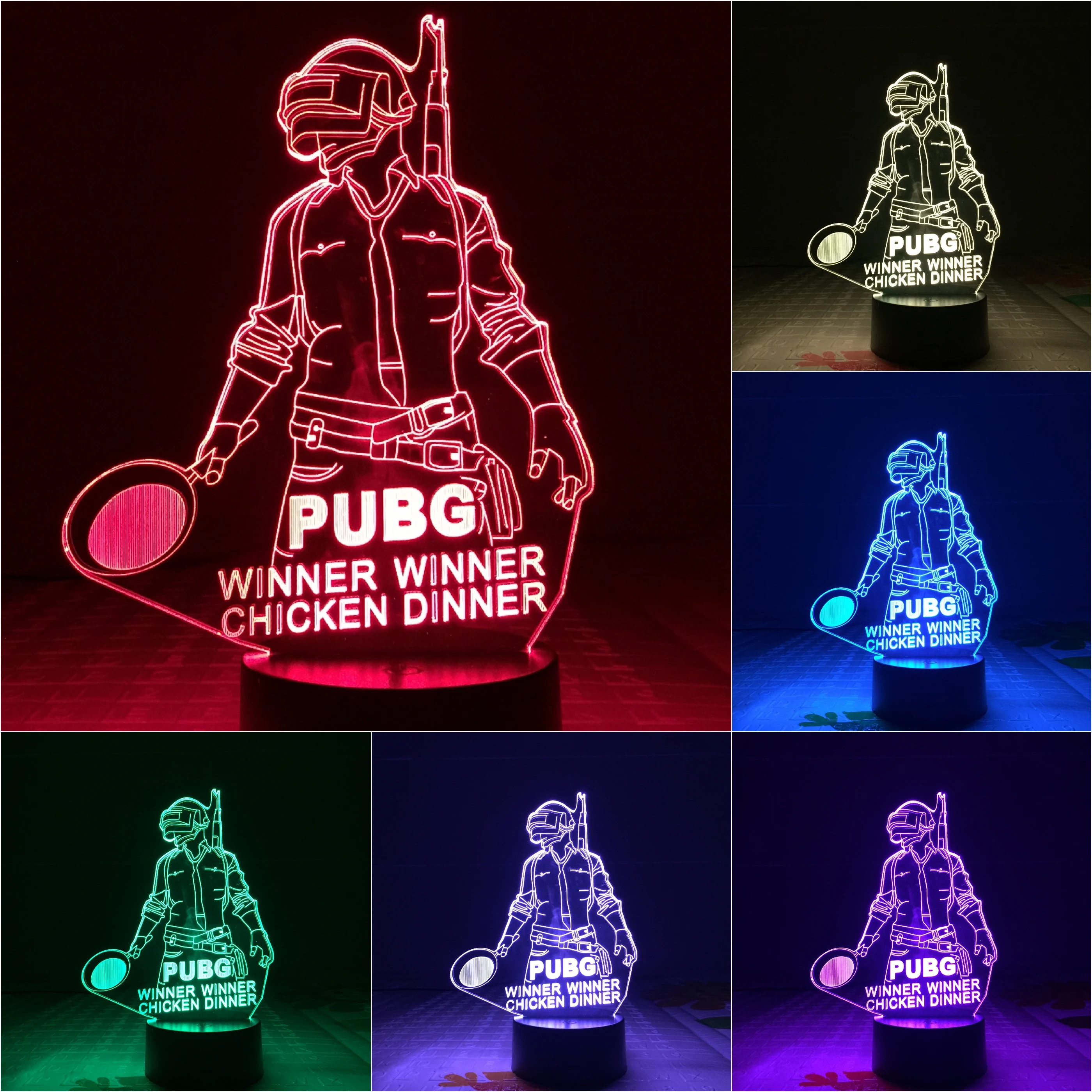 

FPS Game Player PUBG Figure 3D Led Night Light Battlegrounds Winner Chicken Dinner Boys Kids Birthday Gifts Desk lamp bedroom