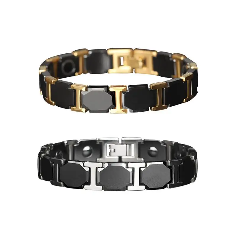 

Men's Titanium Steel Bracelet Adjustable Hexagon Ceramic Meteorite Health Magnetic Therapy Wristband