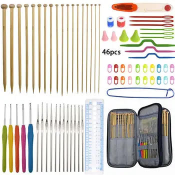 

46PCS Bamboo Knitting Needle Plastic Crochet Hook Set Wool Long Crochet Hand Sewing Knitting Tool Set