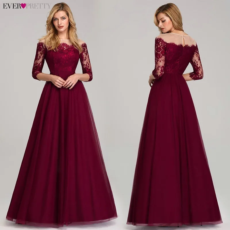 Vintage Burgundy Evening Dresses Long Off the Shoulder Boat Neck Ever Pretty EP07894 2019 Sexy Lace Tulle Elegant Party Gown Vintage Burgundy Evening Dresses Long Off the Shoulder Boat Neck Ever Pretty EP07894 2019 Sexy Lace Tulle Elegant Party Gown