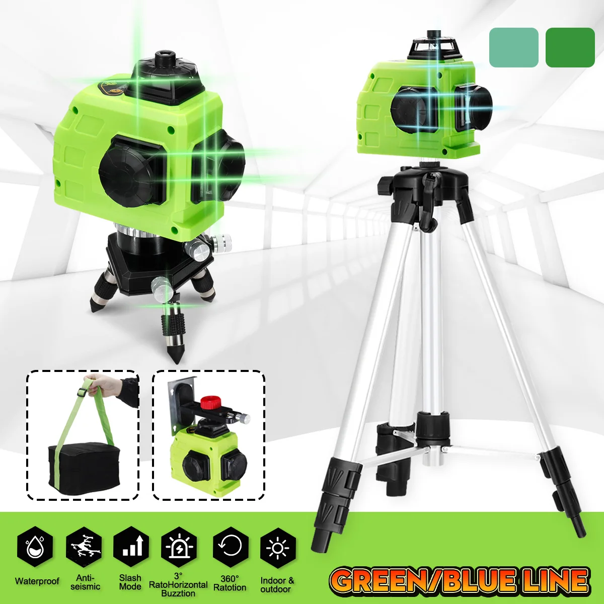 

360 Rotary 3D 12 Line Blue Light Laser Level Self Leveling Measure Cross T-Shaped Wall Mounted Bracket Base Conversion Stability