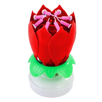

Innovative Party surprise Lotus Flower Rotating Candle Happy Birthday Cake Topper Musical w/ 8 Small Candles Superior Material
