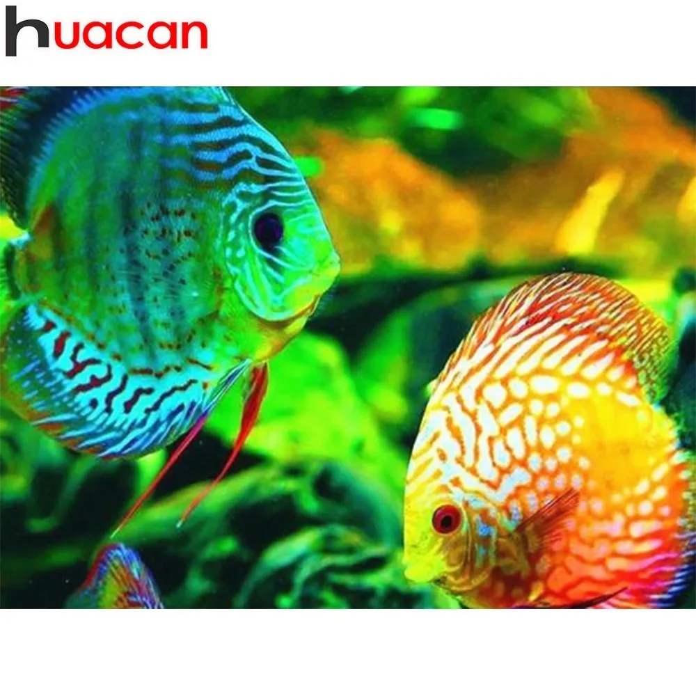

HUACAN Diamond Painting Animal Cross Stitch Diamond Mosaic Paintings Fish Rhinestones Crystal Diamond Embroidery Wall Stickers