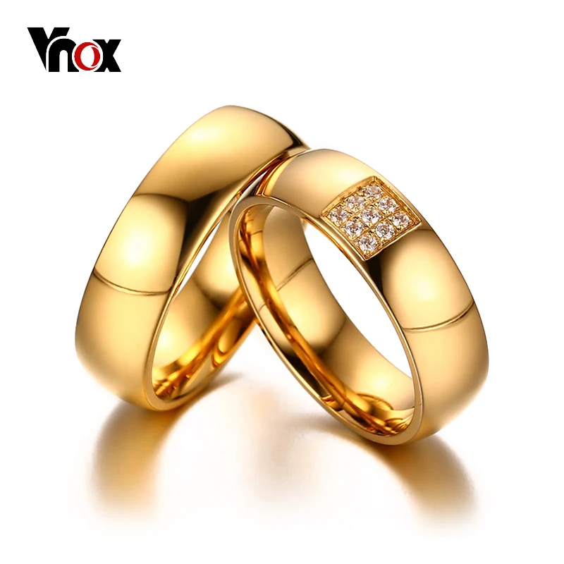

Vnox Simple Wedding Rings for Women Men Elegant AAA CZ Stones Gold-color Ring Alliance Promise Engagement Band Gift