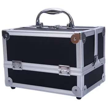 

Women Professional Aluminum Makeup Case Portable Travel Jewelry Train Case Cosmetic Organizer Case Box With Mirror Beauty Case