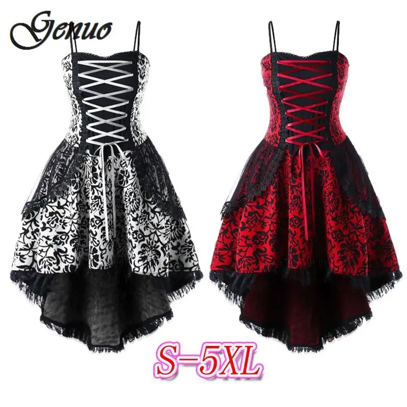 

Plus Size 5XL Lace Up Dip Hem Corset Dress Women Vintage A Line Slim Elegant Party Dress Female Vestido Femme Big Size