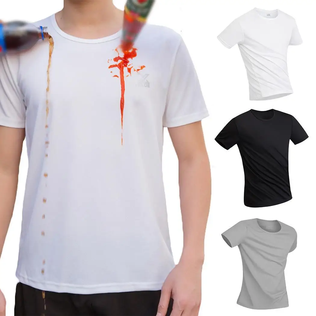 

Men Casual O-Neck Short Sleeve Waterproof Antifouling Breathable Solid T-Shirt