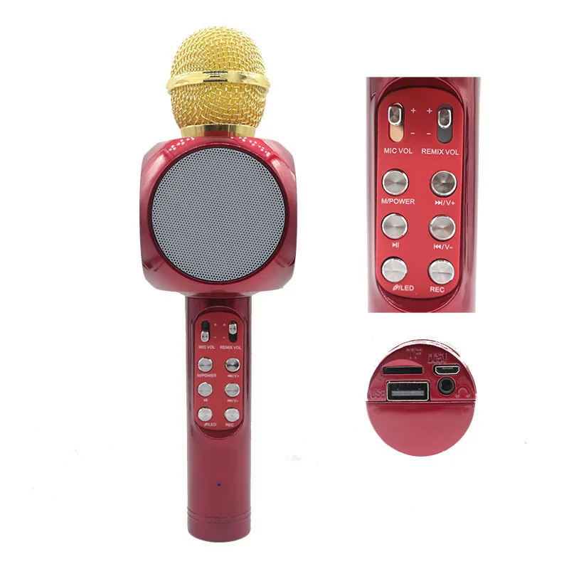 WS1816 беспроводной Bluetooth KTV караоке микрофон динамик USB СВЕТОДИОДНЫЙ светильник Музыка Аудио телефон динамик для мобильного телефона музыкальный плеер