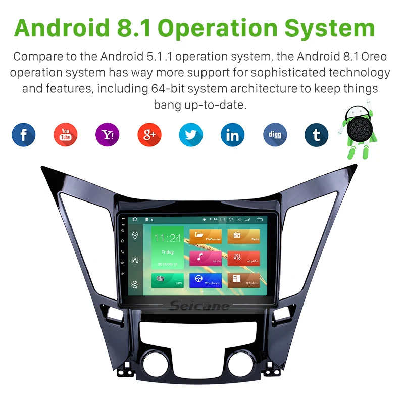 Perfect Seicane Navi 1Din 9" HD Android 9.0 GPS Car Radio For HYUNDAI Sonata i40 i45 2011 2012-2015 Multimedia Player Stereo Head Unit 1