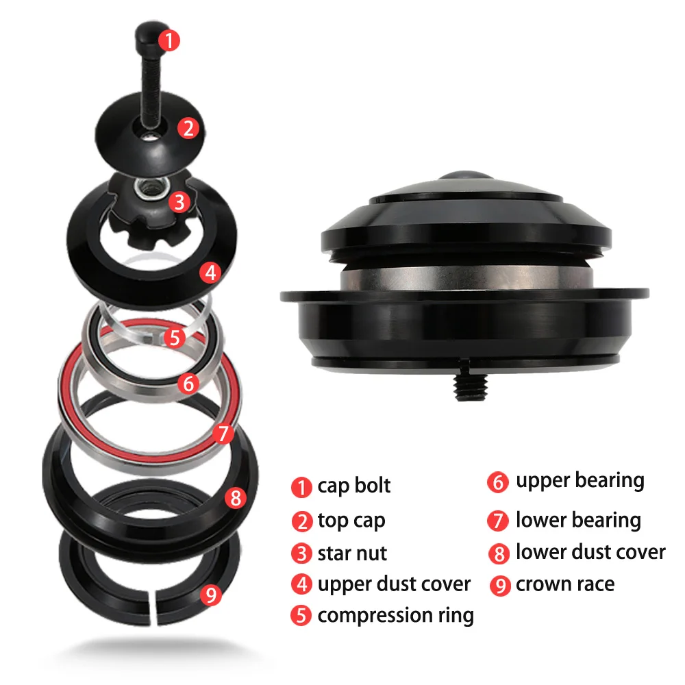 Aluminum Bike Road Bicycle Headset Internal Straight Tube fork Tapered