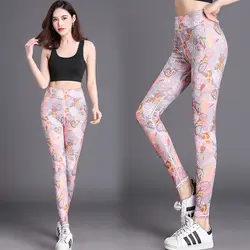 Для женщин пикантные розовые с принтом Спортивные брюки кальсоны йоги леггинсы для колготки спортивные Леггинсы фитнес-одежда 2018