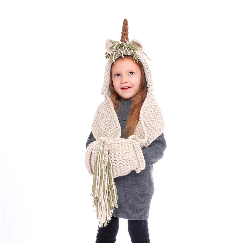 Ianlan милые дети Unicorn шапки шарфы для маленьких девочек зимние животных Стиль Кепки глушитель выхлопных газов с Ленточки и карманы для 2-12 лет IL00180