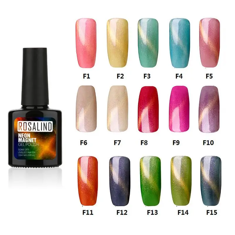 

Rosalind 10ml Black Bottle Nail Gel Phototherapy Neon Cat Eye Nail Gel Series Long Lasting UV&LED Soak-Off Gel Polish 15 Colors