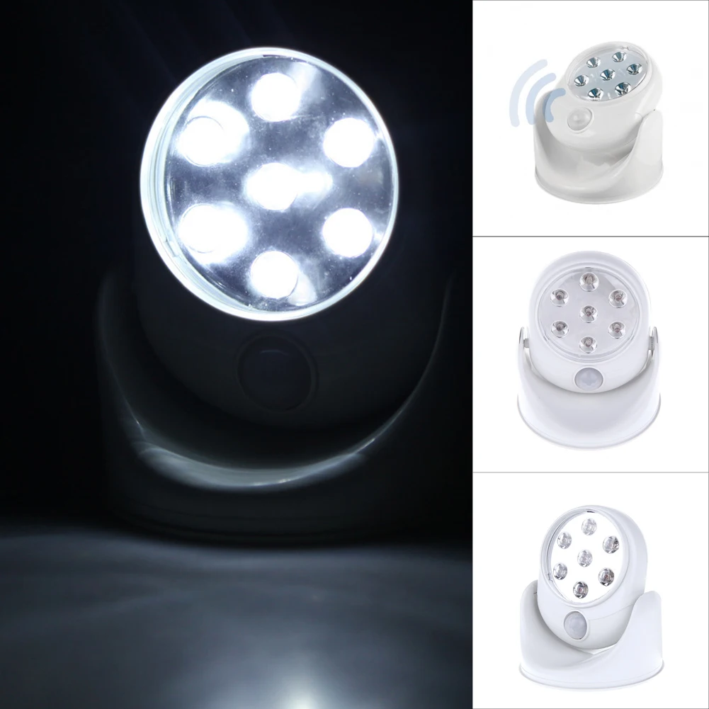 360 Degree Rotation Indoor/Outdoor 7 LEDs Wall Lamps 6V Cordless Motion Activated Sensor Light Lamp White Porch Light
