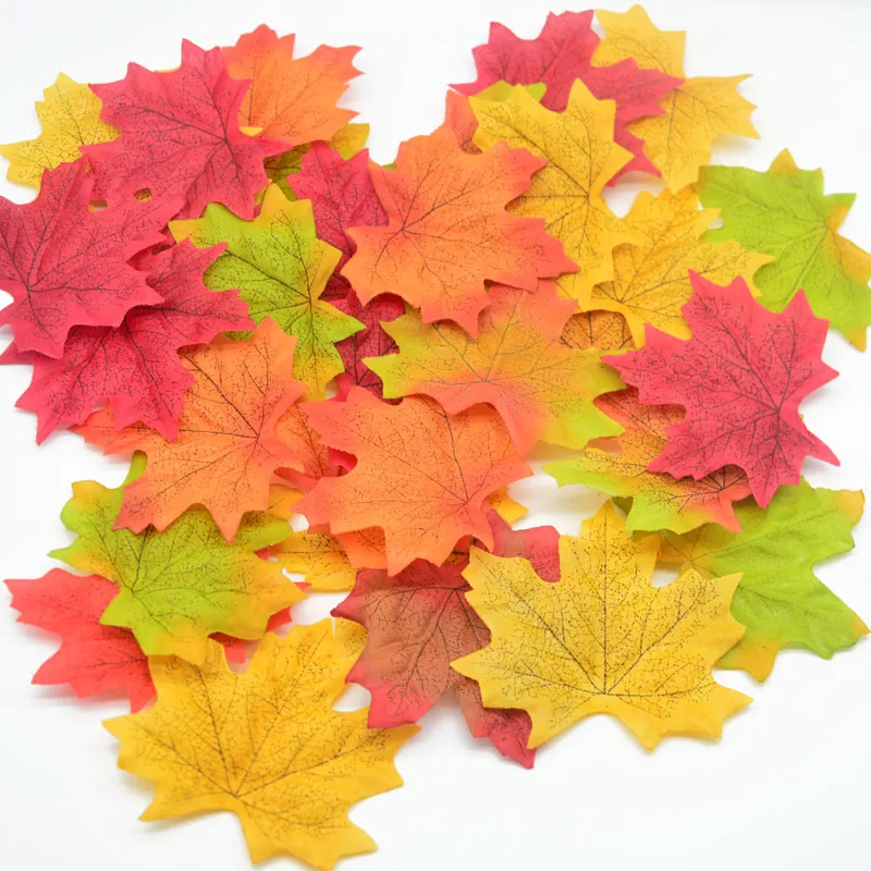 

100Pcs/lot Artificial Maple Leaves Simulation Decorative Fake silk Fall Leaves For Home Wedding Party Decor Scene layout 7cm