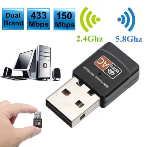 

600Mbps Dual Band 2.4G / 5G Hz Wireless Lan USB PC WiFi Adapter 802.11AC