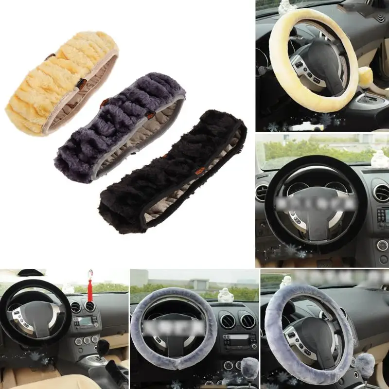 

New DIY Steering Wheel Covers/Extremely soft Pluch braid on the steering-wheel Warm Soft Plush Cover Car Interior Accessories