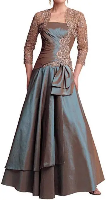 

Sleeved Mother of the Bride Dresses With Jacket Lace Appliqued Beaded High Quality Wedding Guest Formal Wear Plus Size