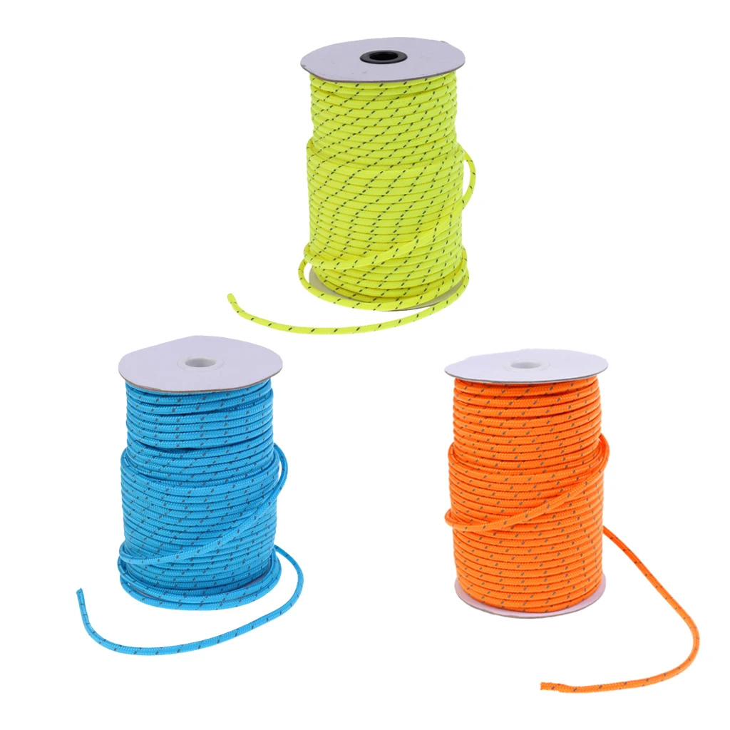 

High Visibility 5mm 50m Fluorescent Reflective Guyline Tent Rope Nylon Cord Paracord for Outdoor Camping Hiking Tent