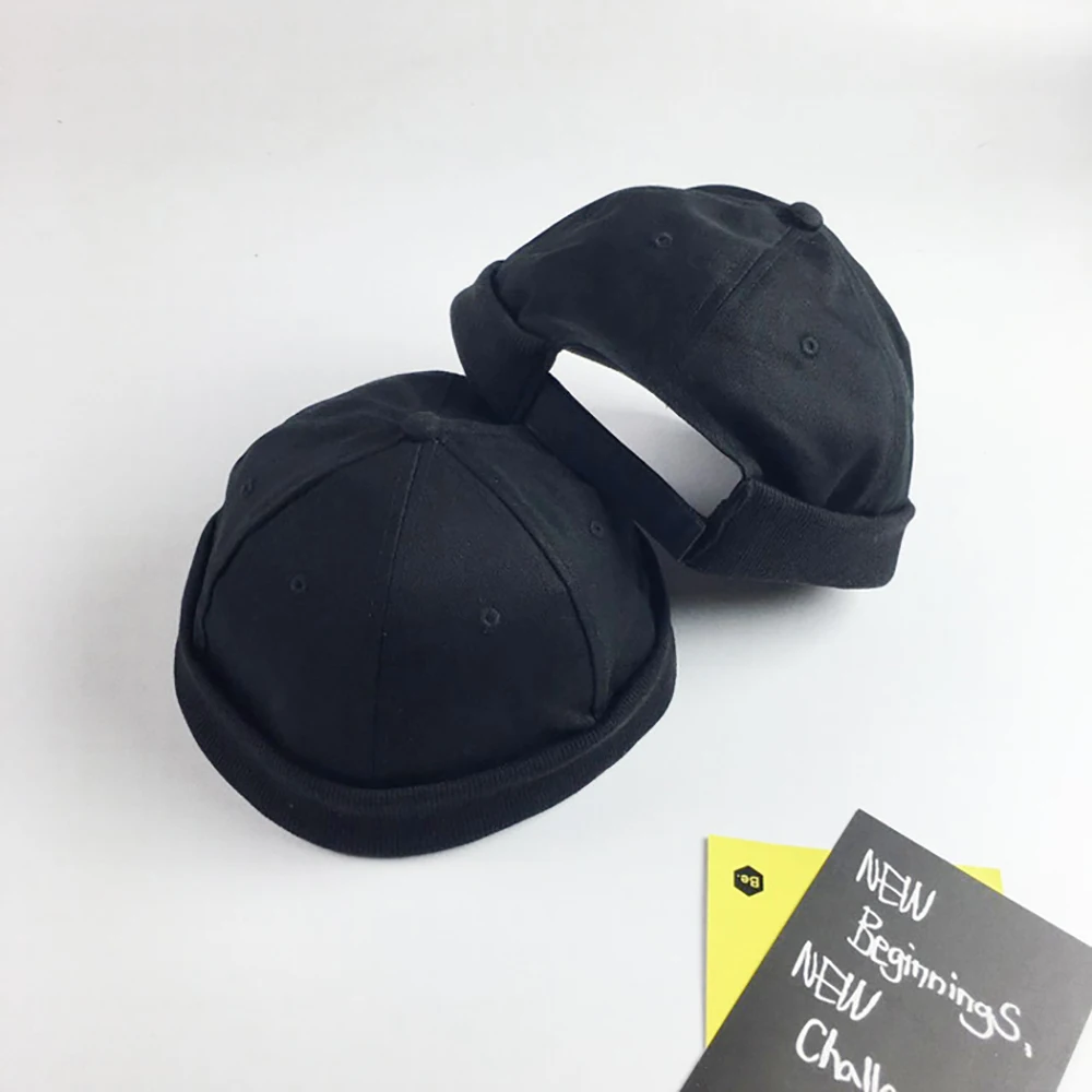 

Men Adjustable Brimless Cotton Caps Vintage Crimped Cap Street Docker Beanie Hat Unisex Solid Multipurpose Hats Summer Casual