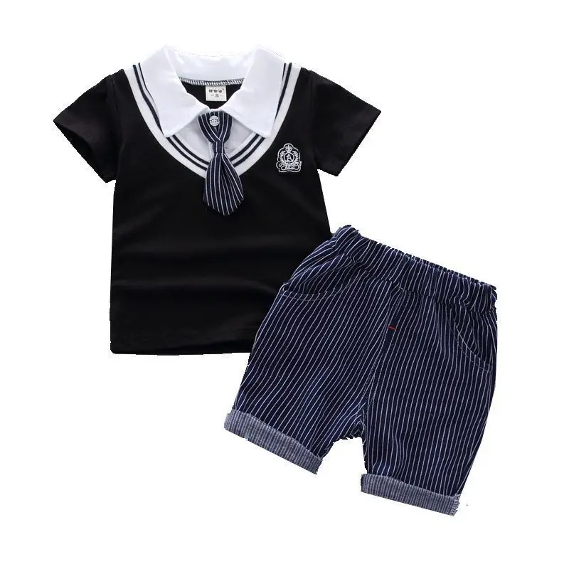 

2019 New Summer Baby Boy Clothes Gentleman Style Kids Children Shorts Sets Lapel Tie Shirt Pants 2Pcs Infant Todder Casual Suits