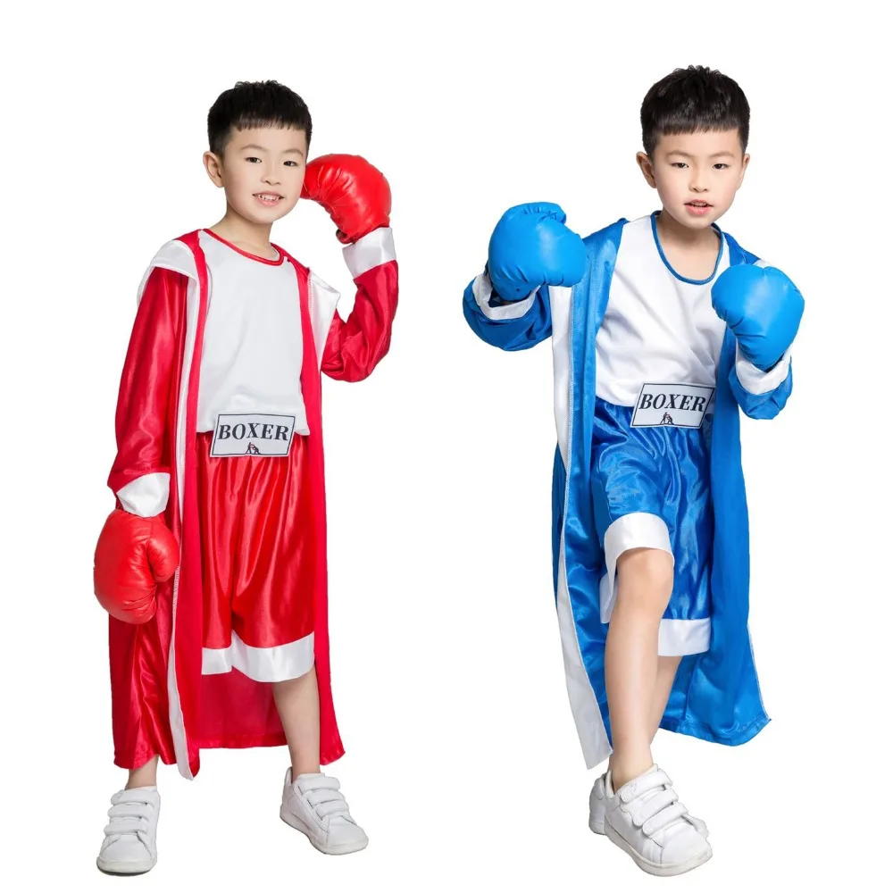Детский костюм боксеры Rocky Balboa красно синий с накидкой вечерние костюмы для