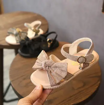 

New Summer Sandals For Girls Baby Bow Beach Sandals Toddler Kids Bow Casual Single Dress Shoes Pink Black Gold