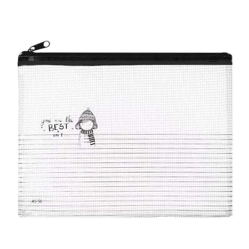 

A5 PVC Transparent Zipper Mesh Bag Stationery Pen Storage Pouch Organizer