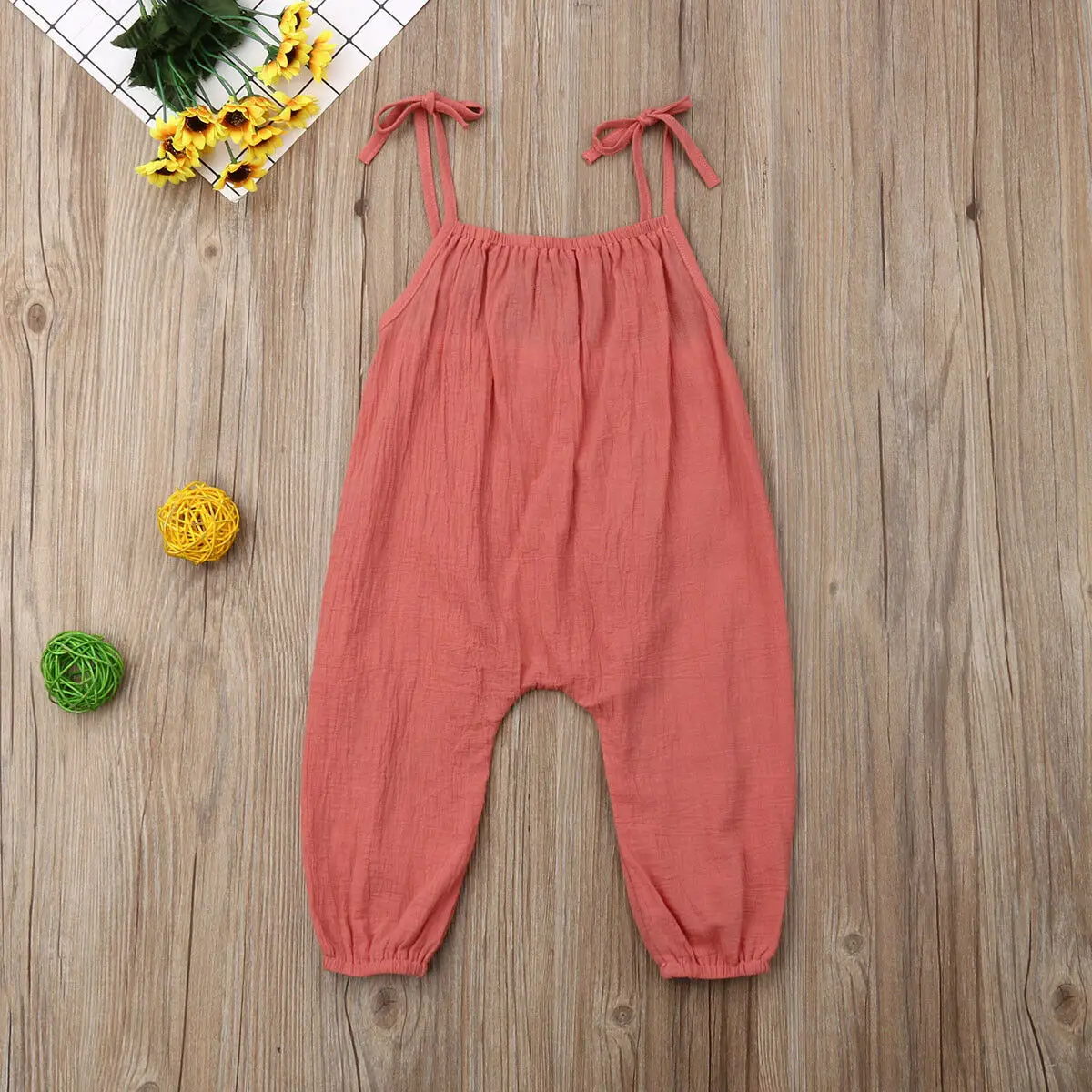 فتيات صغيرات يتدربن على المشي السباغيتي حزام رومبير جمبسوت من القطن عارية الذراعين بلون Playsuit الاطفال قطعة واحدة ملابس صيفية