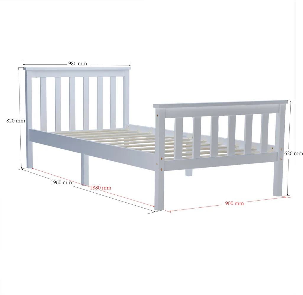  Panana Bedroom 3ft Single Bed in White Wooden Frame White Strong Basic Kid/ Adult Sleeping Bed Chil - 32976478171