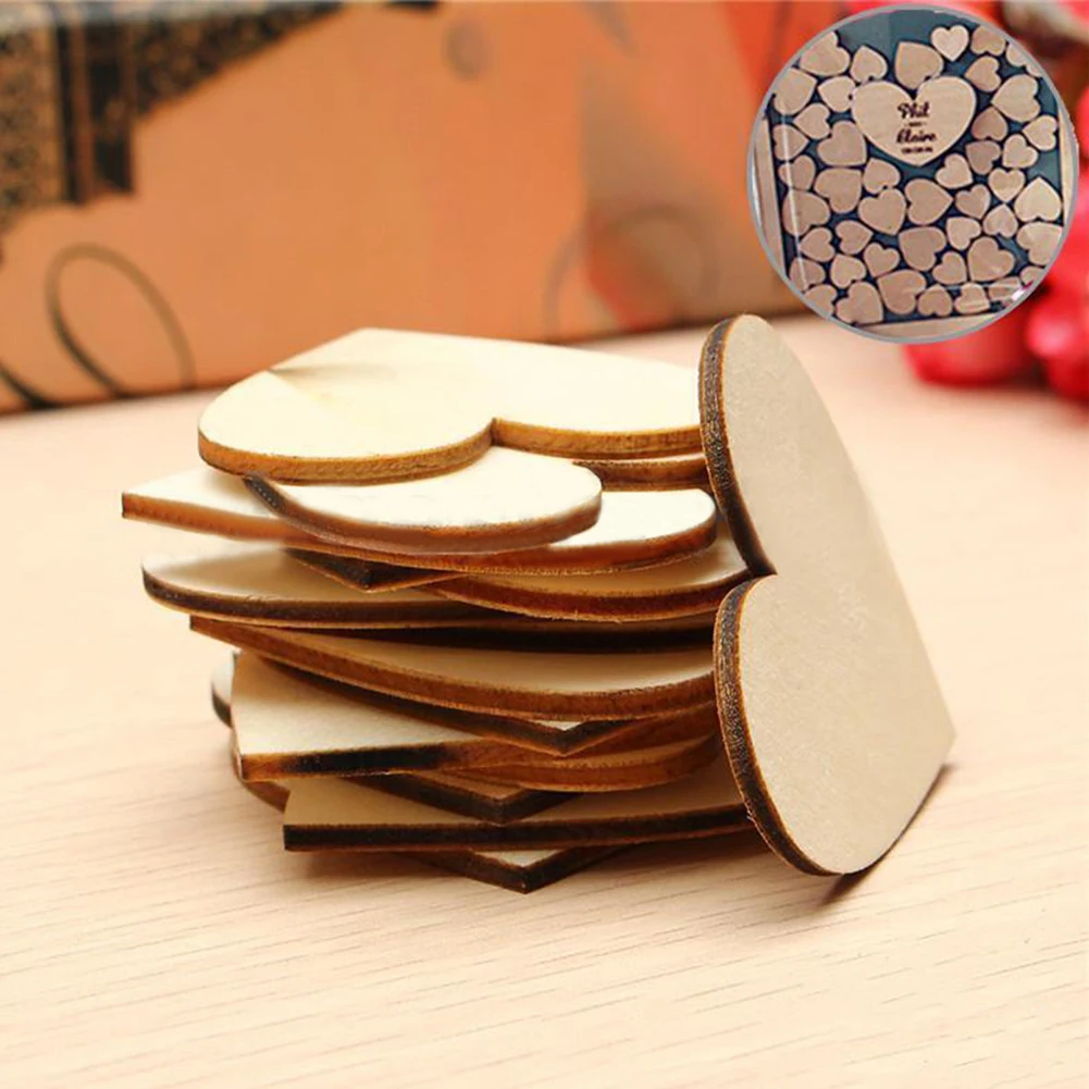 50Pcs Wooden PatchLove Hearts Shapes Embellishments Small Plain Craft Decoration 20/30/40mm #0128