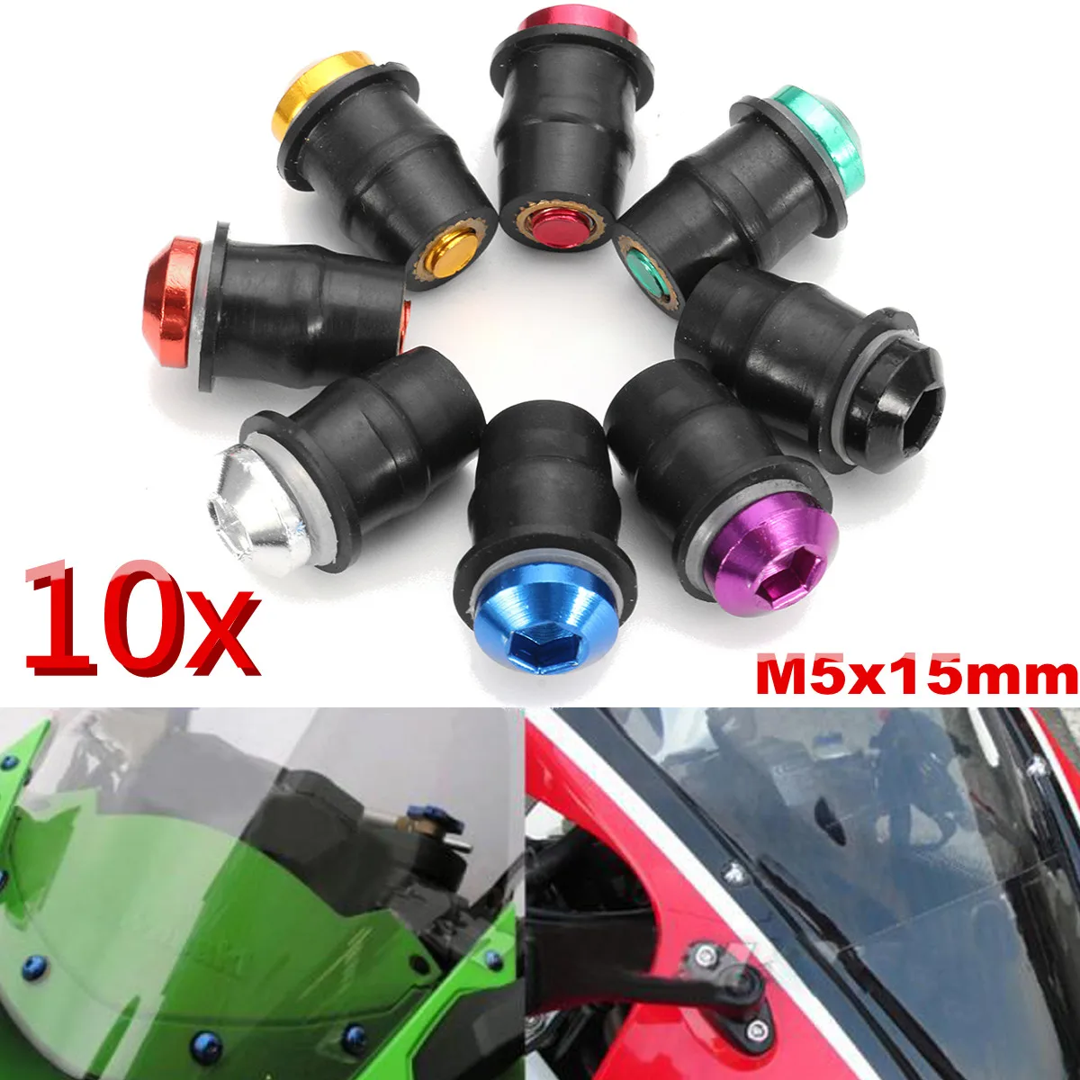 

10pcs Universal M5x15mm CNC Fairing Screws Bolts Kit Windscreen Windshield Fairing Nut Bolts Screw Motorcycle Bike