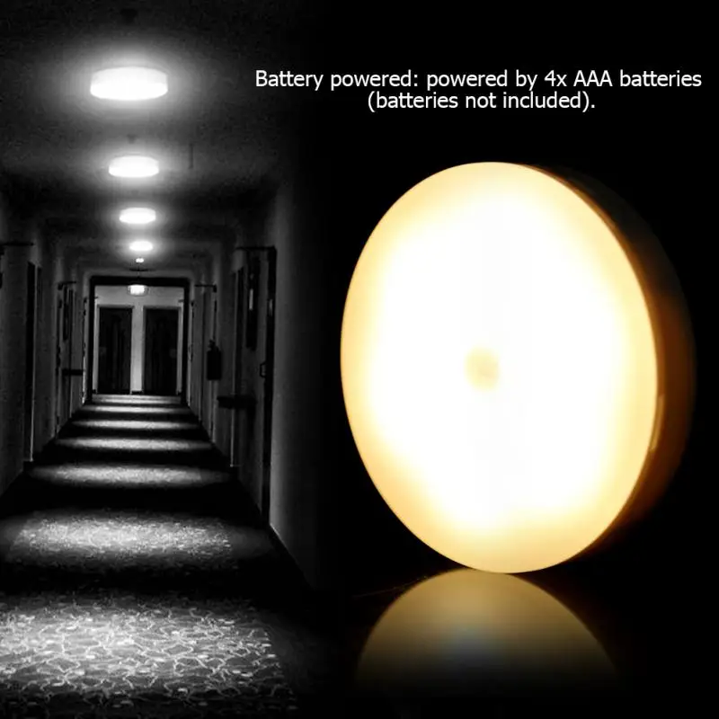 

Motion Sensor Night Light Body Induction Lamp Battery Powered Closet Cabinet Light LED Hallway Kitchen Nightlight Wall Light