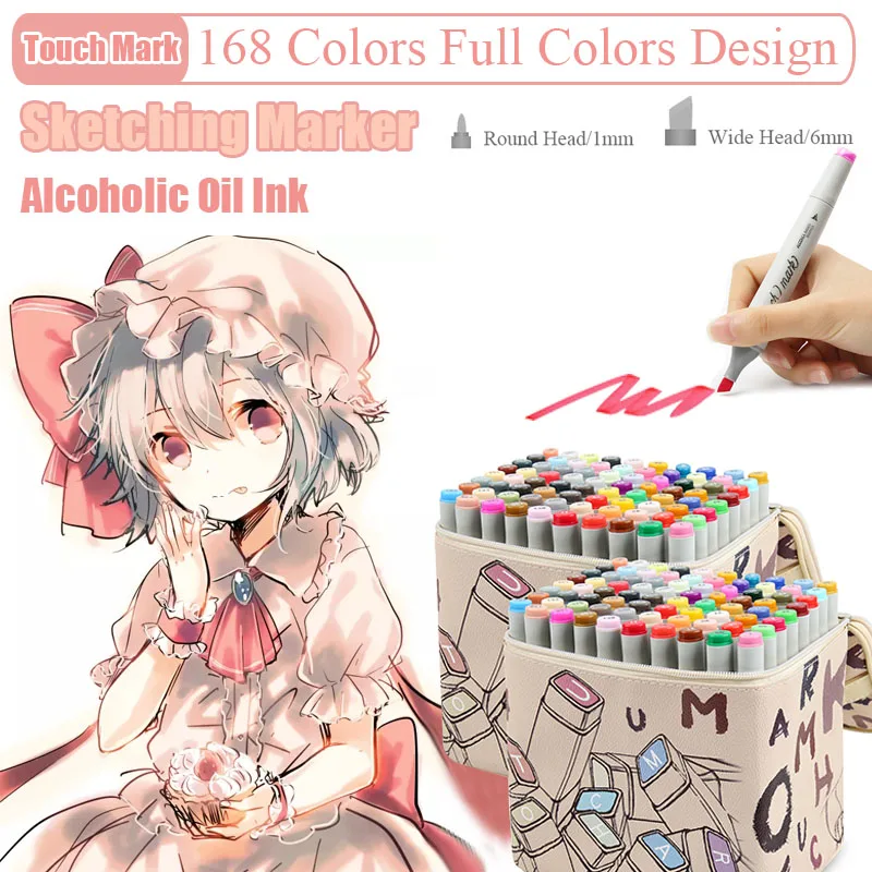 

TouchMark 168 Colors Art Markers Set Alcohol Based Sketch Marker Dual Headed Brush Pen for Animation Manga Drawing Art Supplier
