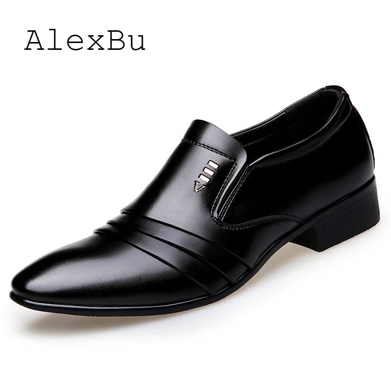 Alexbu Spring Leather Shoes Man Slip On Business Office Dress Men Classic Pointed Toe Single Shoe High Quality Comfortable huismerk kopen in de aanbieding