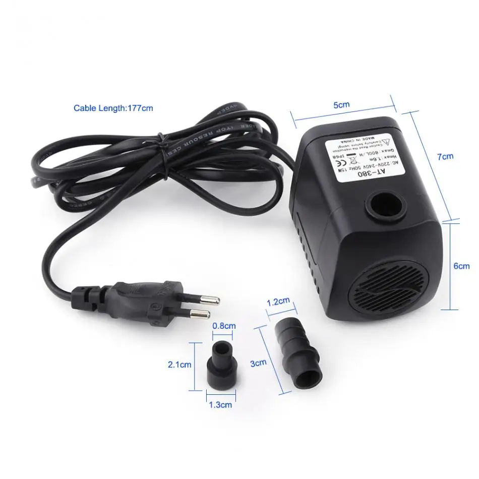 AC220V 240V 15 Вт 800л/ч черный ультра тихий погружной водяной насос аквариумный фонтан