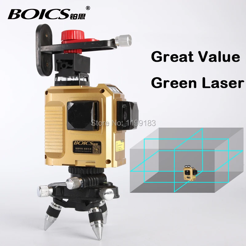 Free shipping BOICS 12 Lines 3D Laser Level Self-Leveling 360 Rotary Cross Line laser tape measure floor leveler nivel