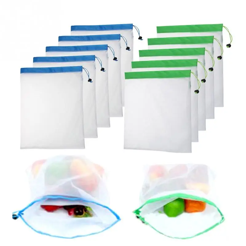 

5PCS/Set Drawstring Bag Eco-friendly Washable Reusable Lightweight Nylon Mesh Vegetable Drawstring Organizer Bag #5