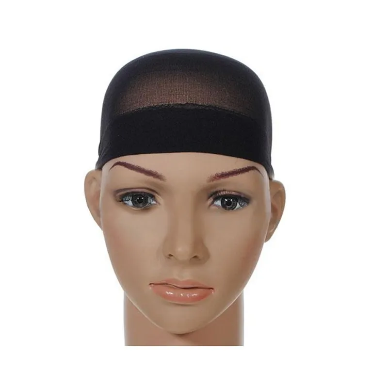2 Pcs Wig Cap Breathable Stretchable Nylon Stretch Stocking Cap Nude Black Snood Glueless Dome Wig Cap Hairnets Hair