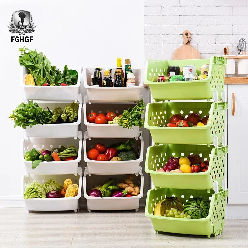 

FGHGF Kitchen Home Plastic Storage Baskets Multilayer Can Be Superimposed Fruits Vegetables Rack Children Toys Finishing Box
