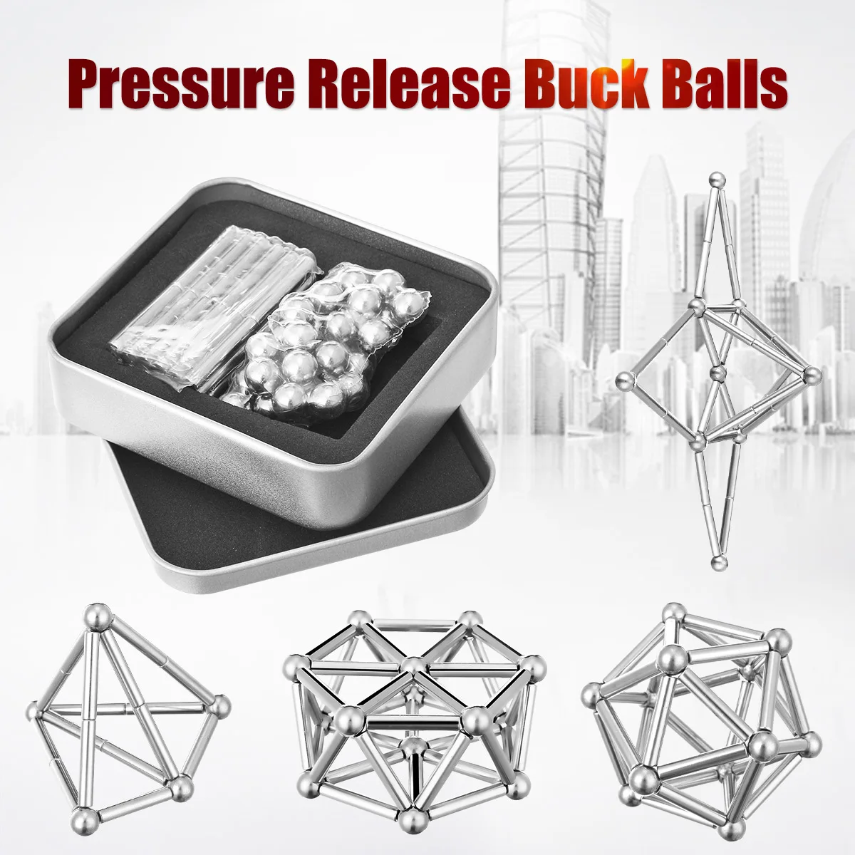 

63Pcs Neodymium Magnetic Bars + Metal Balls Permanent Magnet Pressure Relief