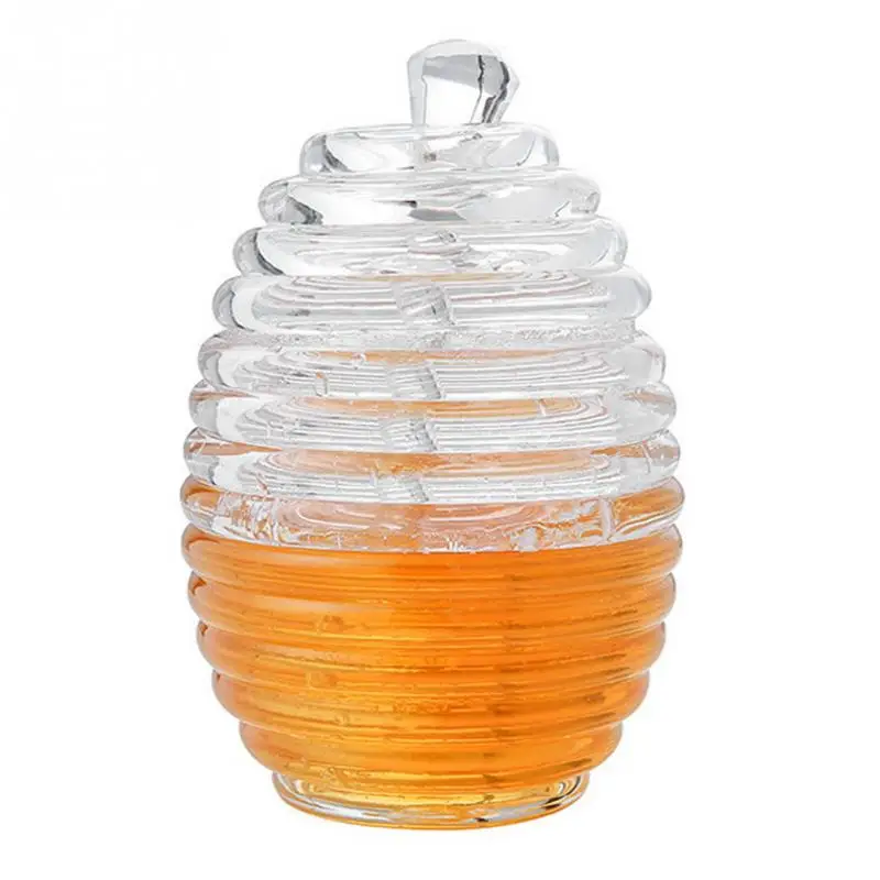 265ml Transparent Beehive Shaped Honey Jar With Dripper Stick For Storing And Dispensing Honey 