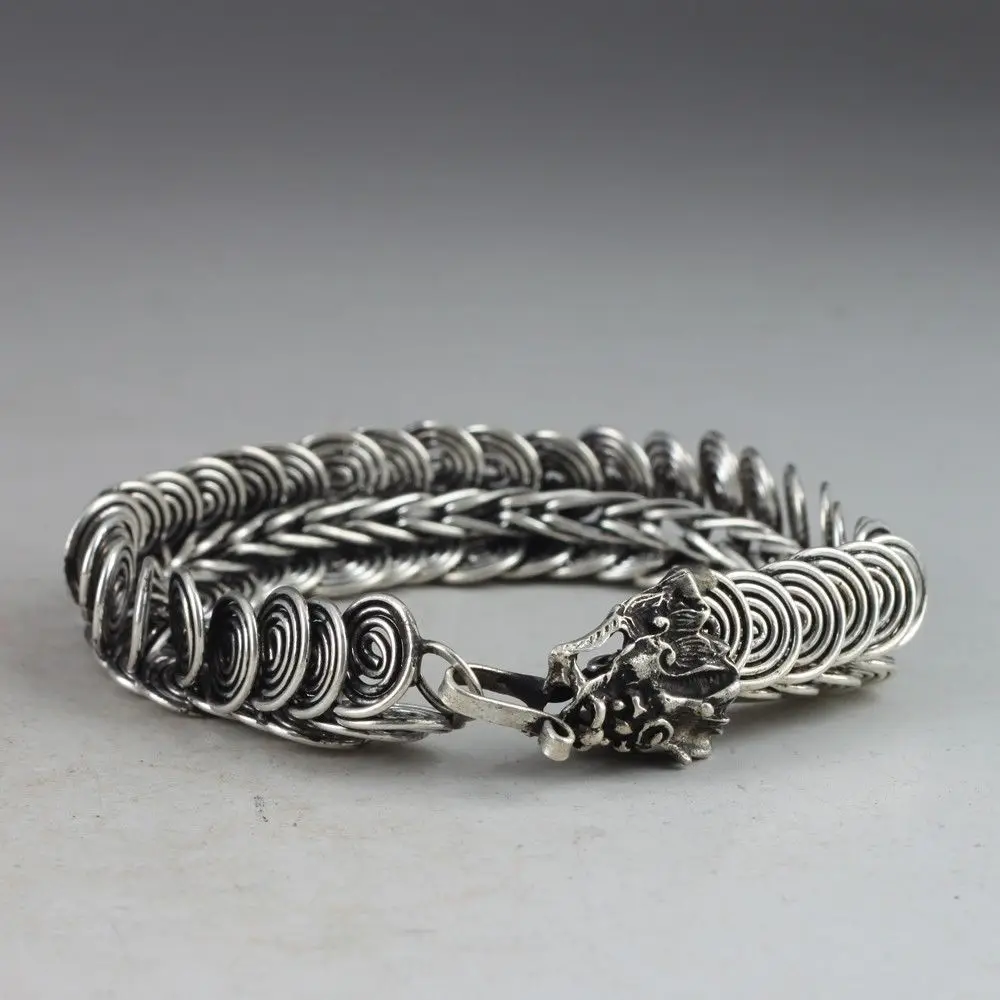 

SUPERB CHINESE OLD HANDWORK COLLECTIBLES MIAO SILVER DRAGON BEAUTIFUL BRACELET
