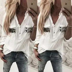 Высокое качество белый S-XL блузка рубашка Для женщин шифон свободные основные рубашки женский Повседневное Топы Рубашка с длинными