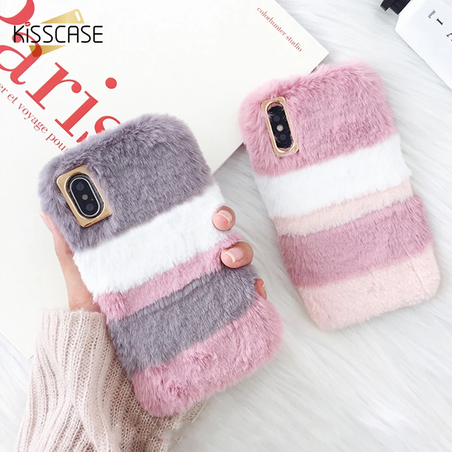 KISSCASE Fluffy Fur Phone Case For iPhone 7 8 5 5S SE 6 6SPlus X Soft TPU Cute Shell 6S Plus XS Winter Cover | Мобильные телефоны и