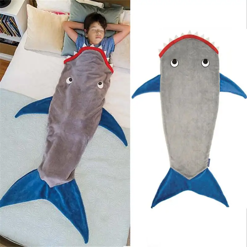 Online Manta de tiburón cola de pez saco de dormir polar Otoño Invierno espesar cálido manta de dormir lindo dibujo animado edredón niños Festival regalo