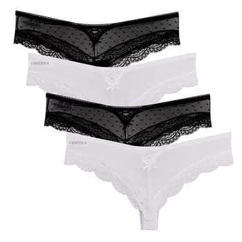 

UWOCEKA Pack of 4 Briefs Transparent Sexy Women Underwear Mesh See Through Panties